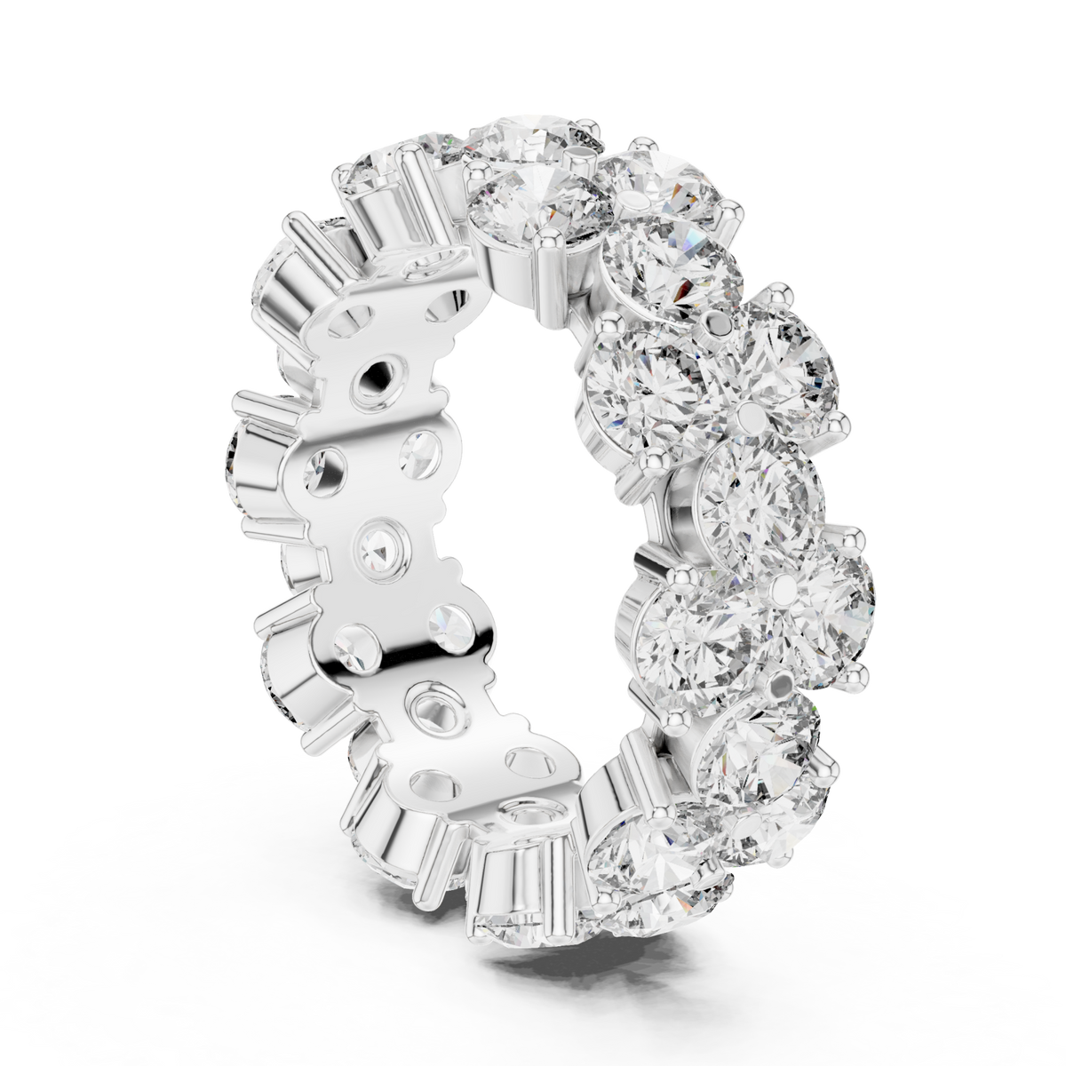 Two-row staggered round eternity band white gold side view