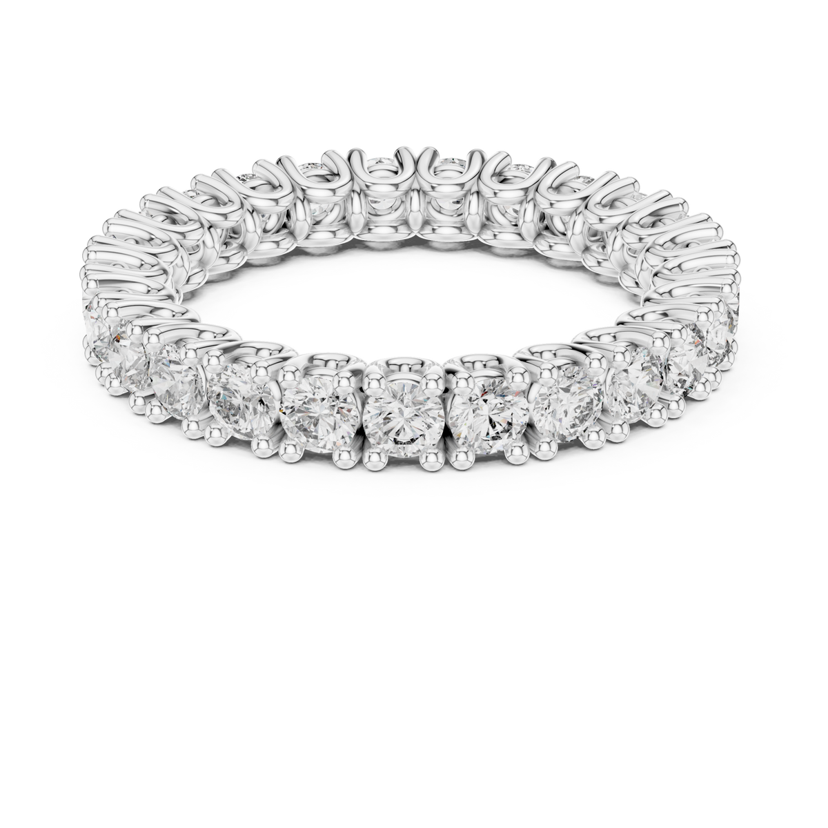 U-prong round eternity band white gold detail view