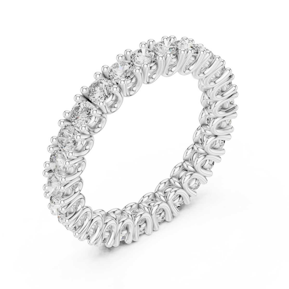 U-prong round eternity band white gold front view