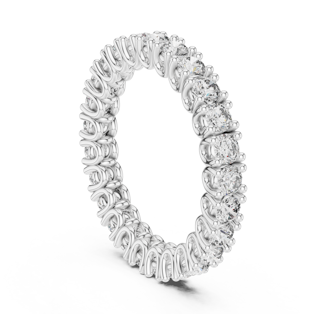 U-prong round eternity band white gold side view