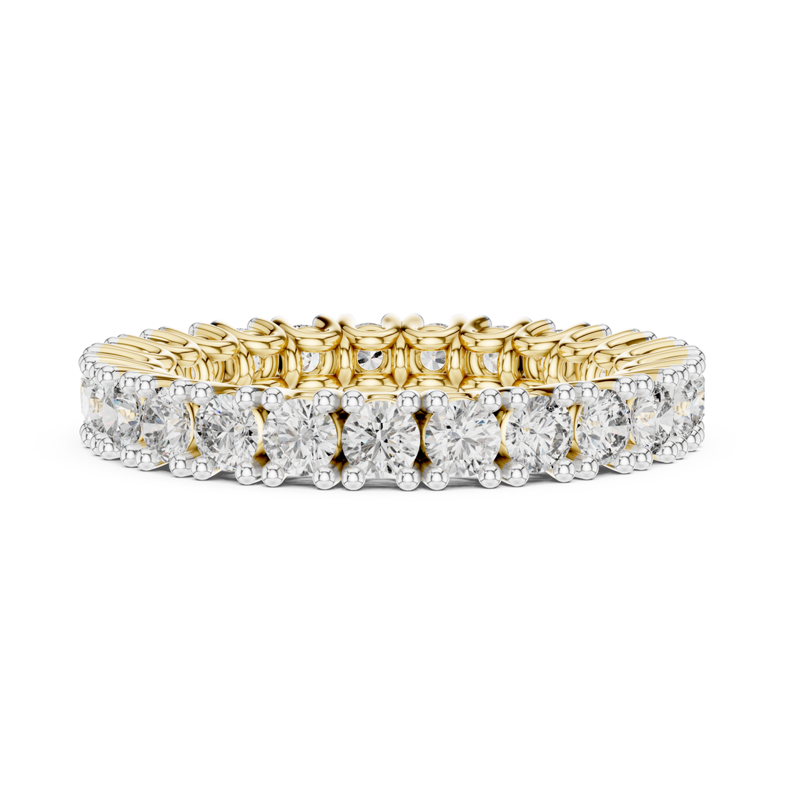 U-prong round eternity band yellow gold front view