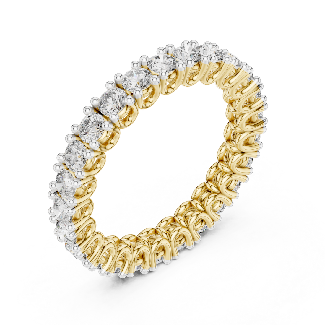 U-prong round eternity band yellow gold front view