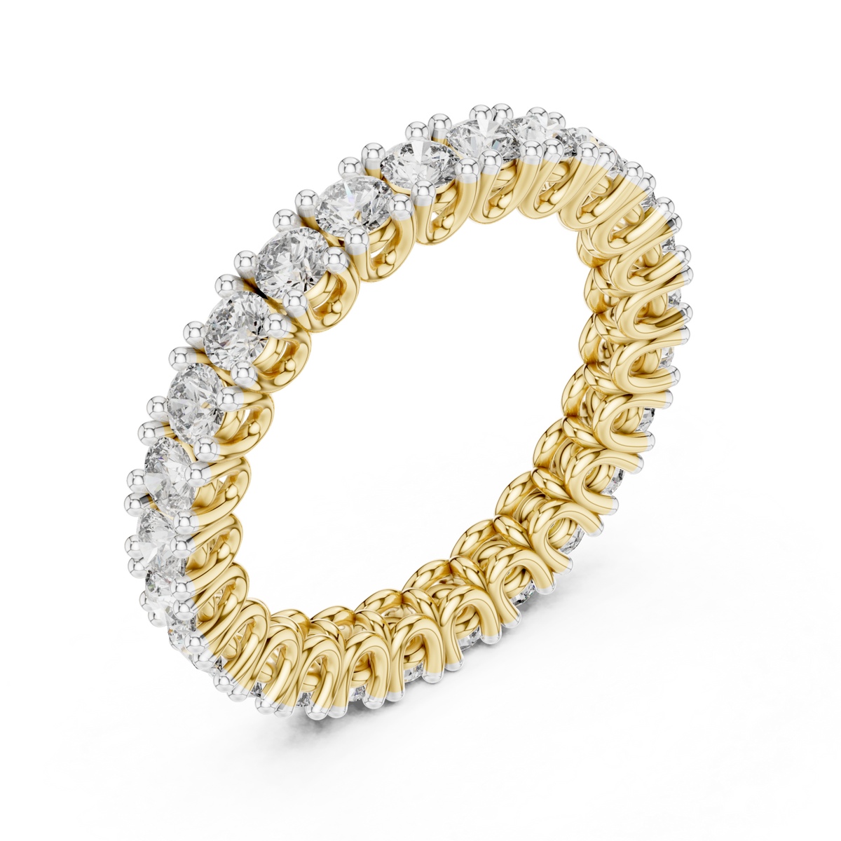 U-prong round eternity band yellow gold front view