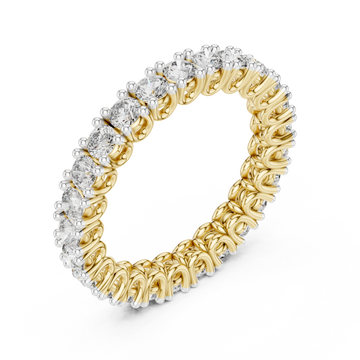 U-prong round eternity band yellow gold front view