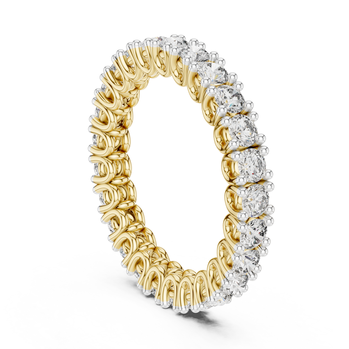 U-prong round eternity band yellow gold side view