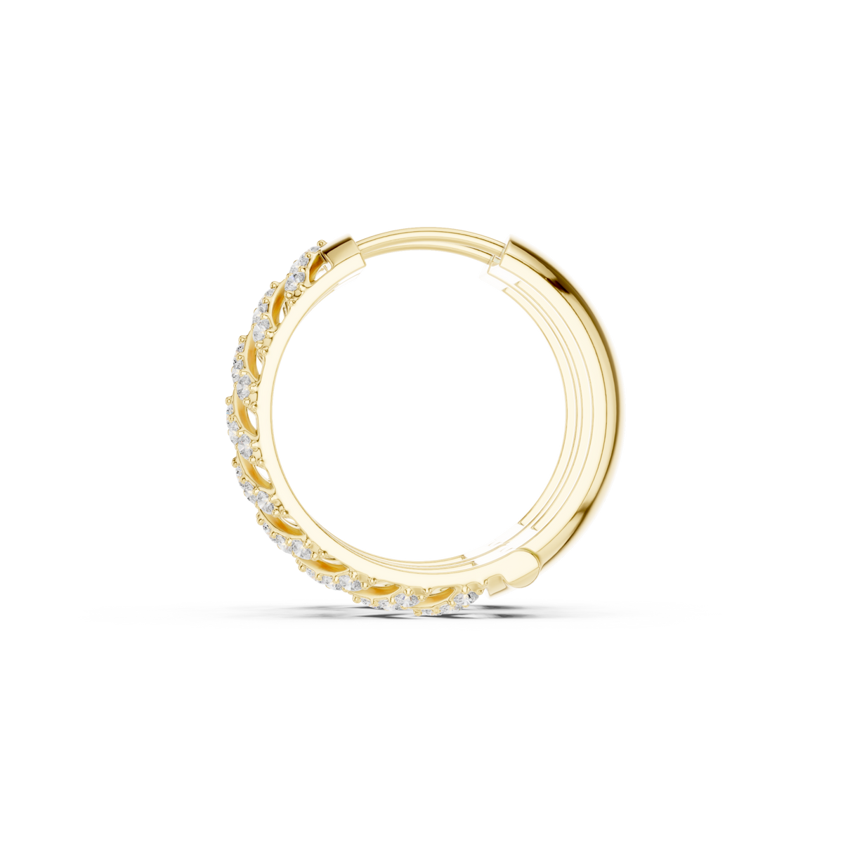  Gold Vine Pattern Pave Huggie Hoops Angle View