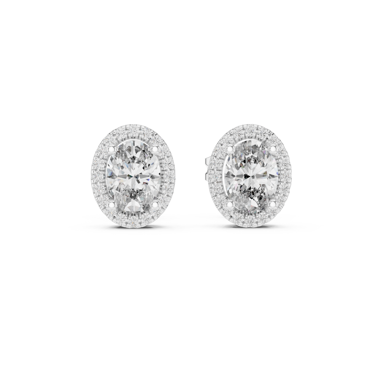  White Gold Vintage Oval Diamond Halo Studs Detail View