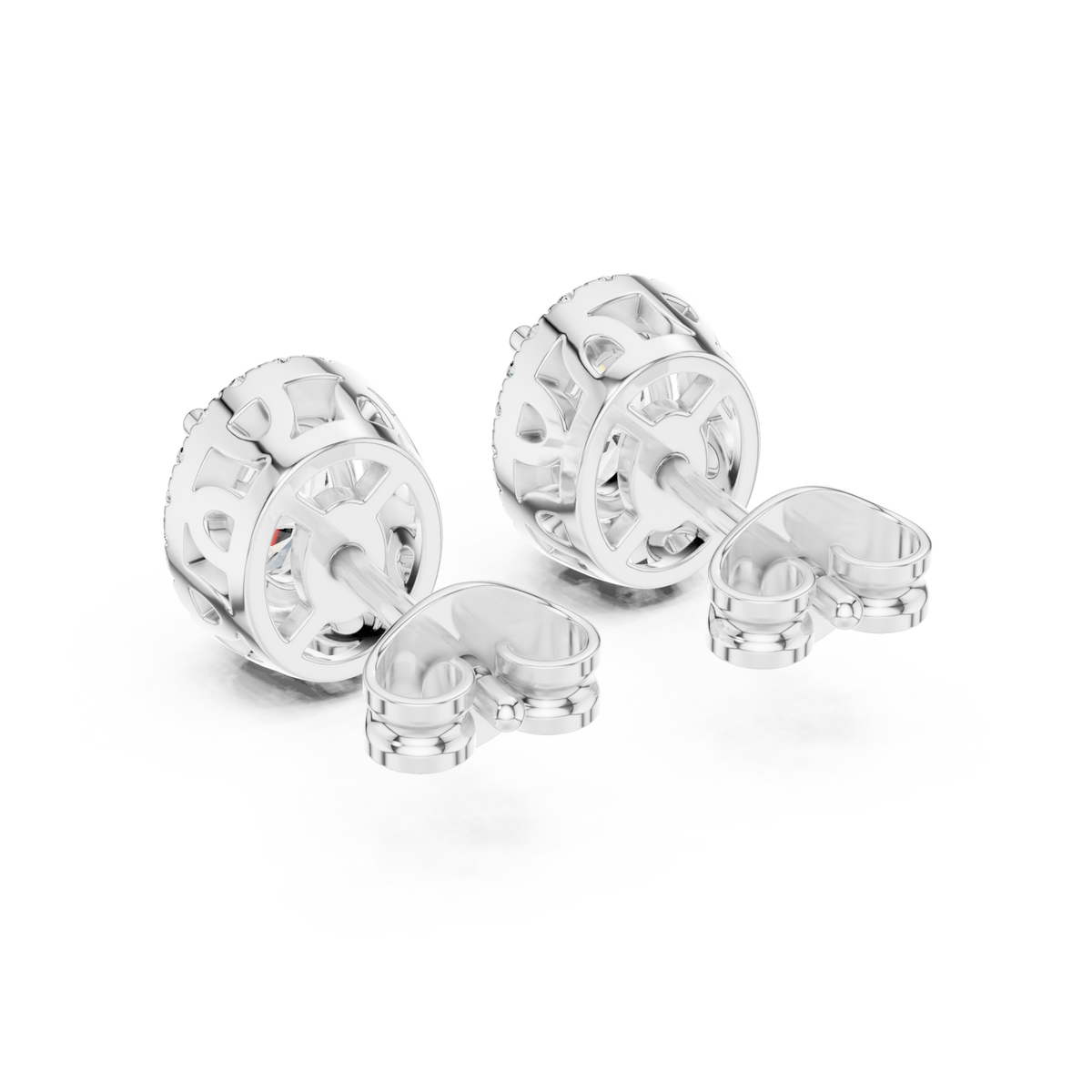  White Gold Vintage Oval Diamond Halo Studs Side View