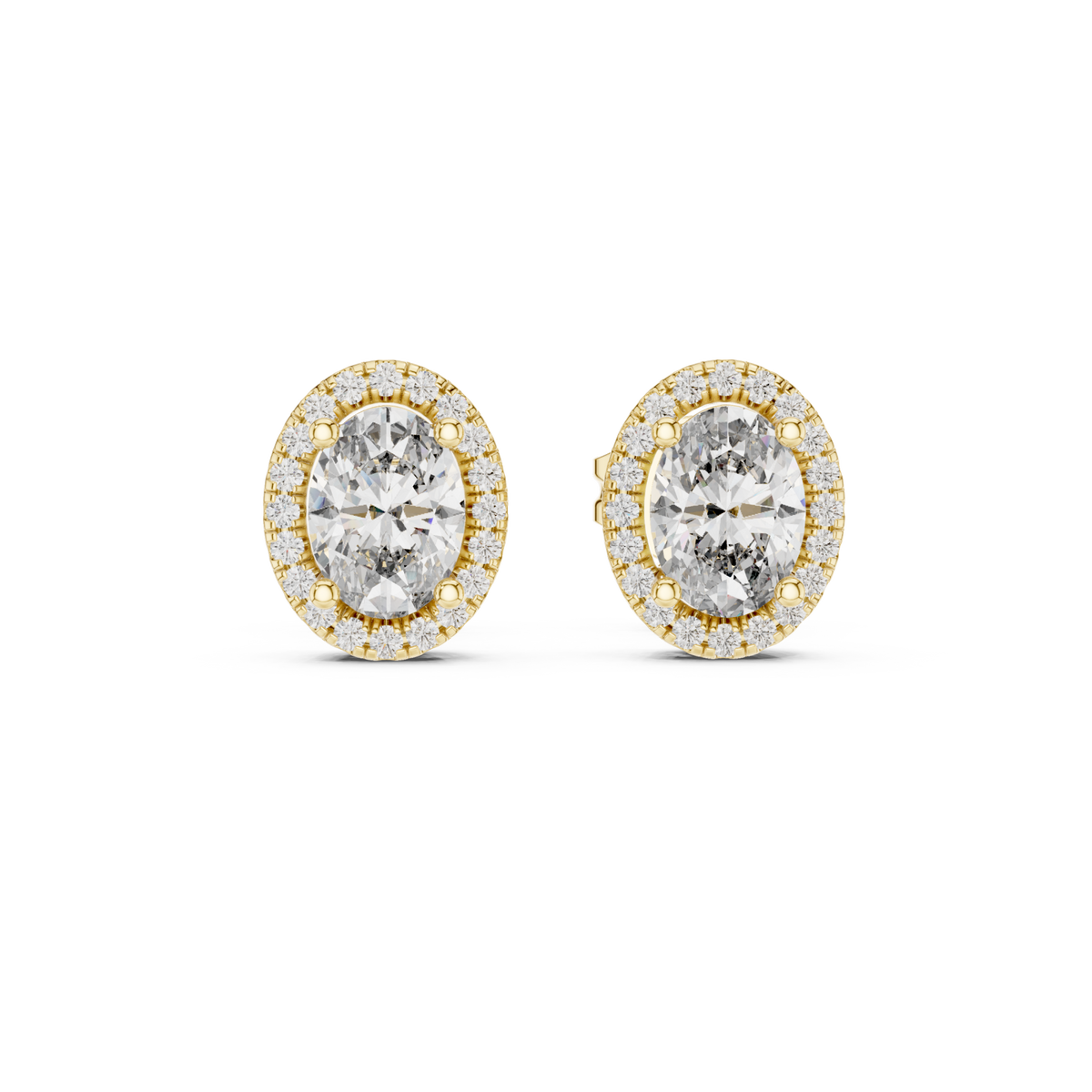  Gold Vintage Oval Diamond Halo Studs Detail View
