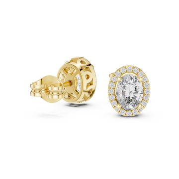 Gold Vintage Oval Diamond Halo Studs Front View