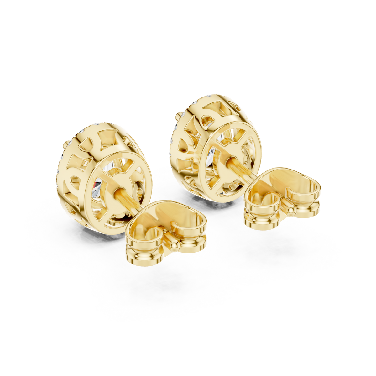  Gold Vintage Oval Diamond Halo Studs Side View