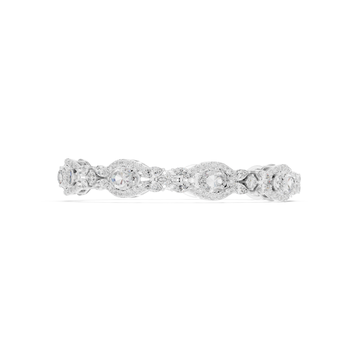  White Gold Vintage Oval Marquise Halo Link Bracelet Angle View