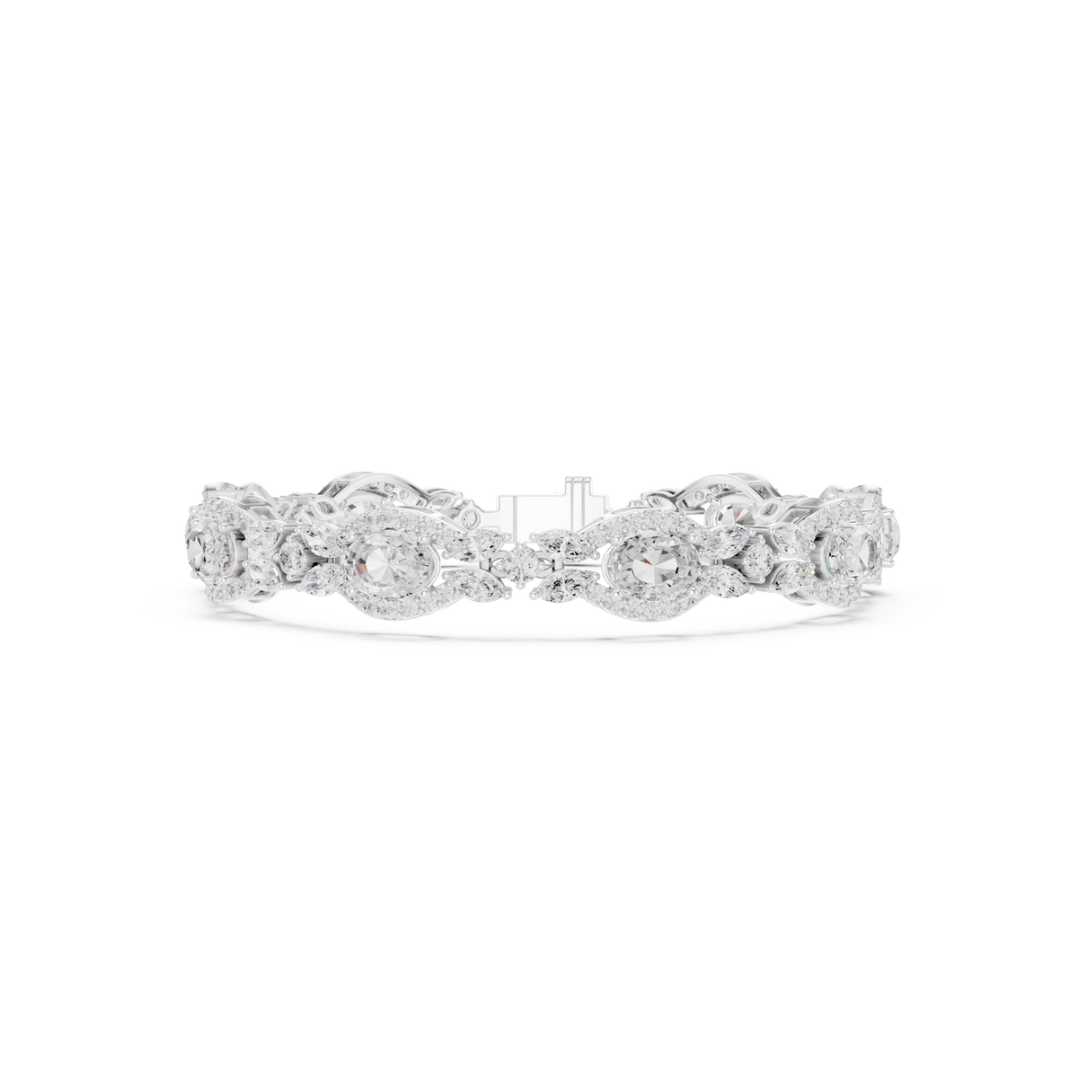  White Gold Vintage Oval Marquise Halo Link Bracelet Detail View