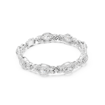  White Gold Vintage Oval Marquise Halo Link Bracelet Front View