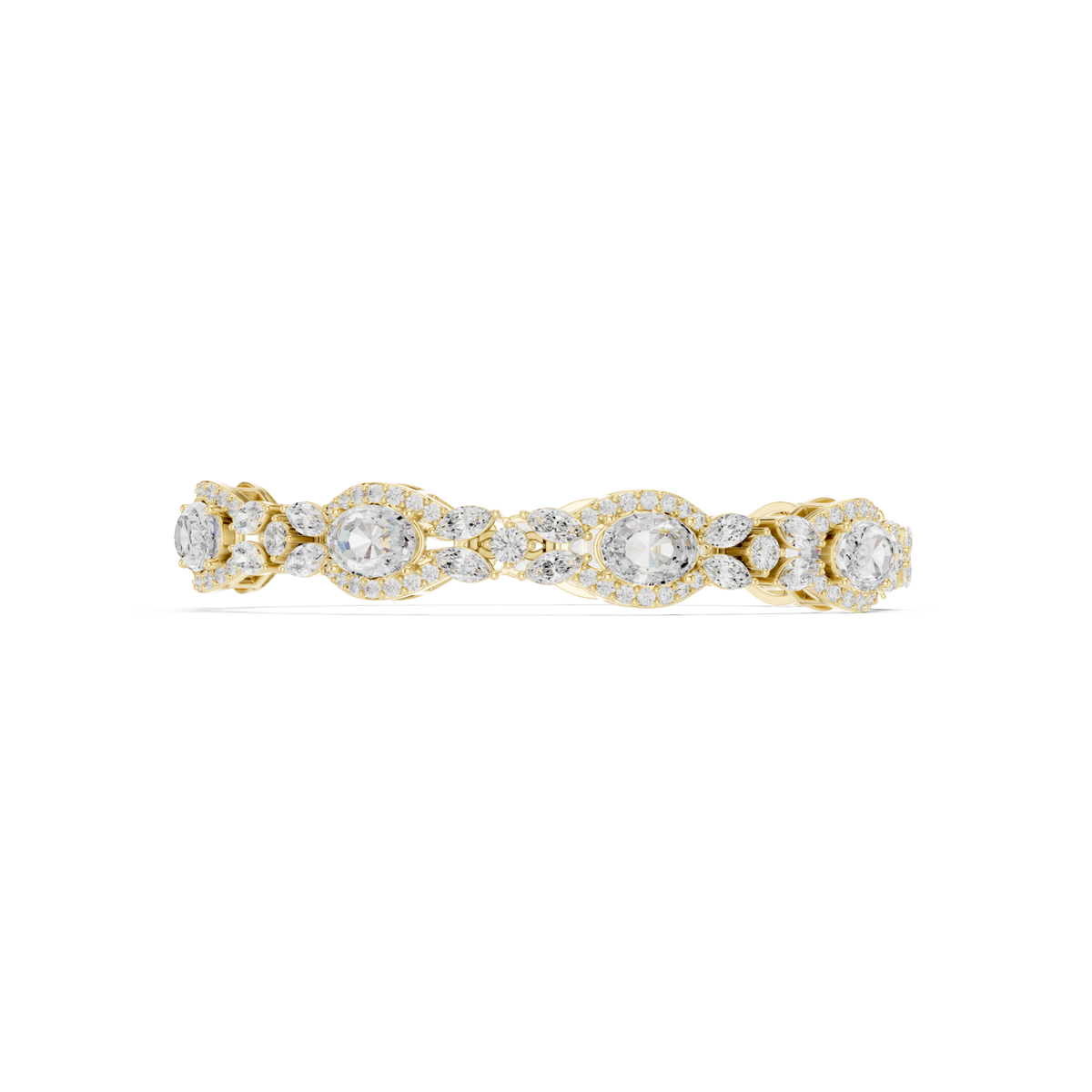  Gold Vintage Oval Marquise Halo Link Bracelet Angle View