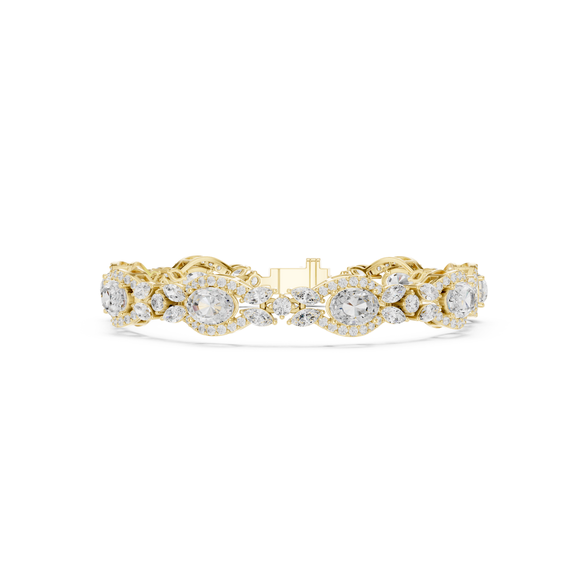  Gold Vintage Oval Marquise Halo Link Bracelet Detail View