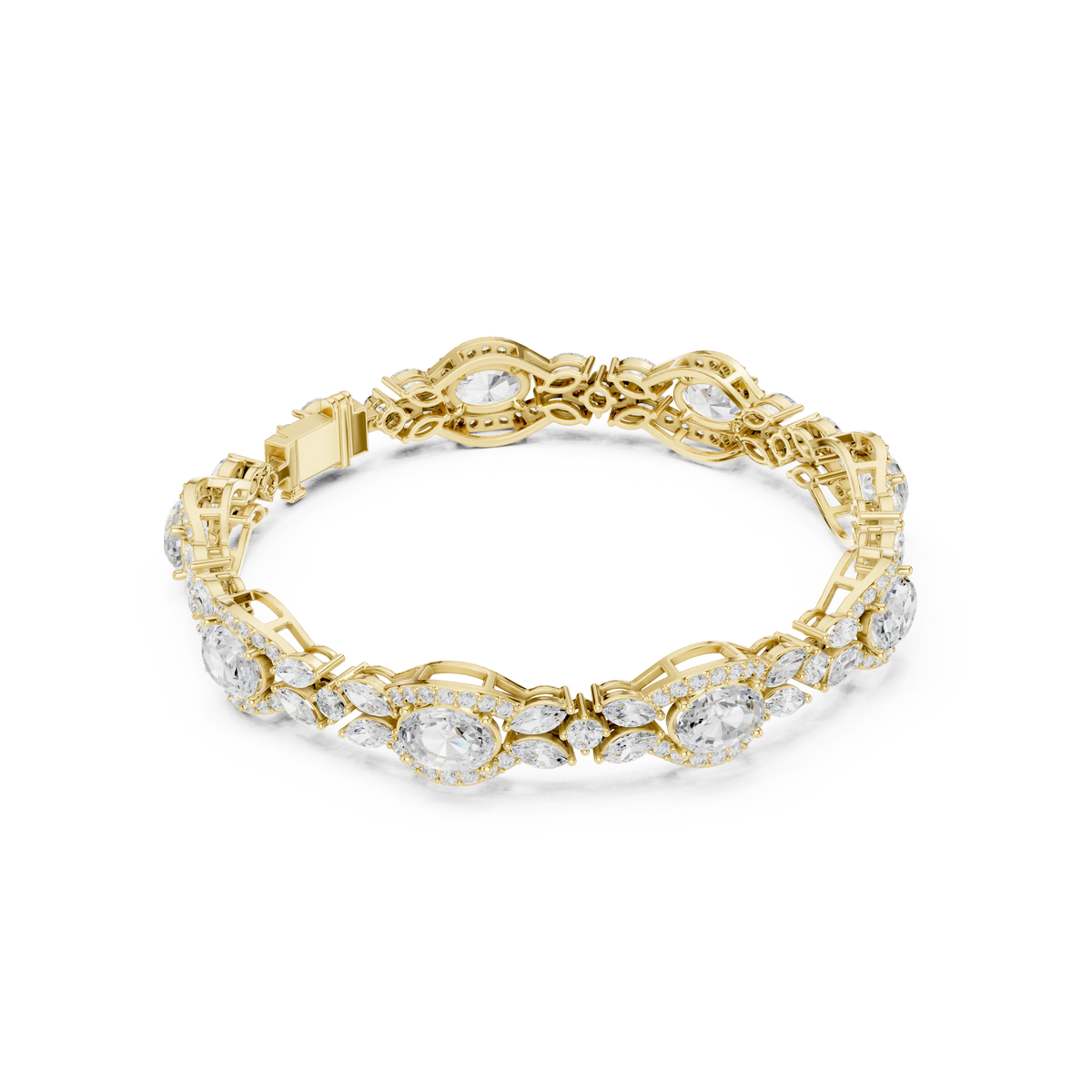 Gold Vintage Oval Marquise Halo Link Bracelet Front View