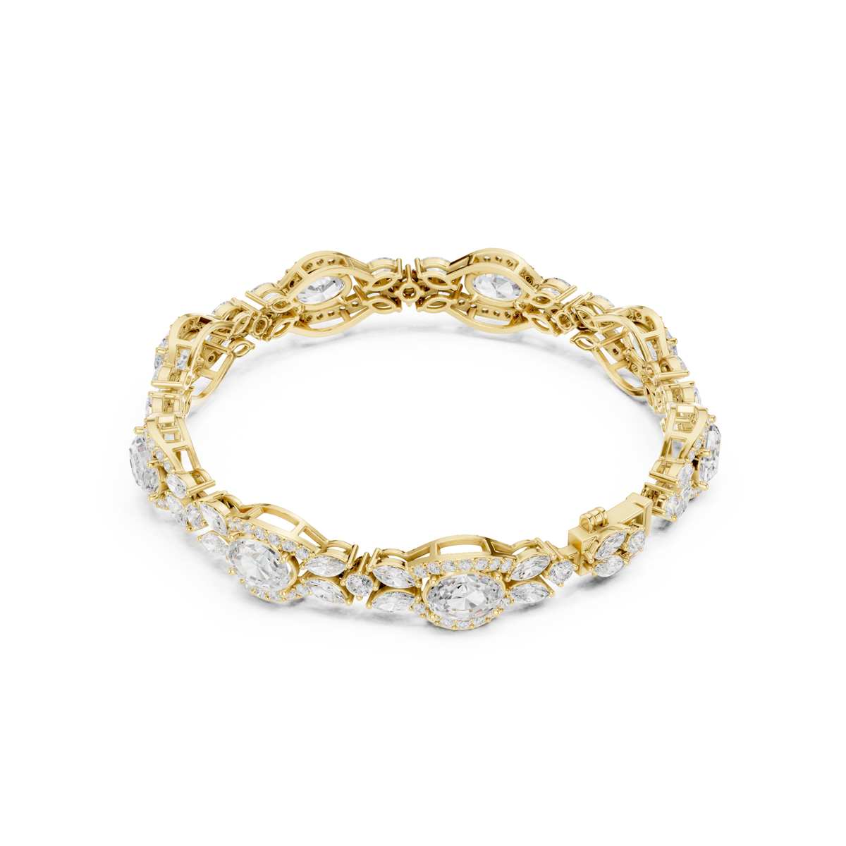  Gold Vintage Oval Marquise Halo Link Bracelet Side View