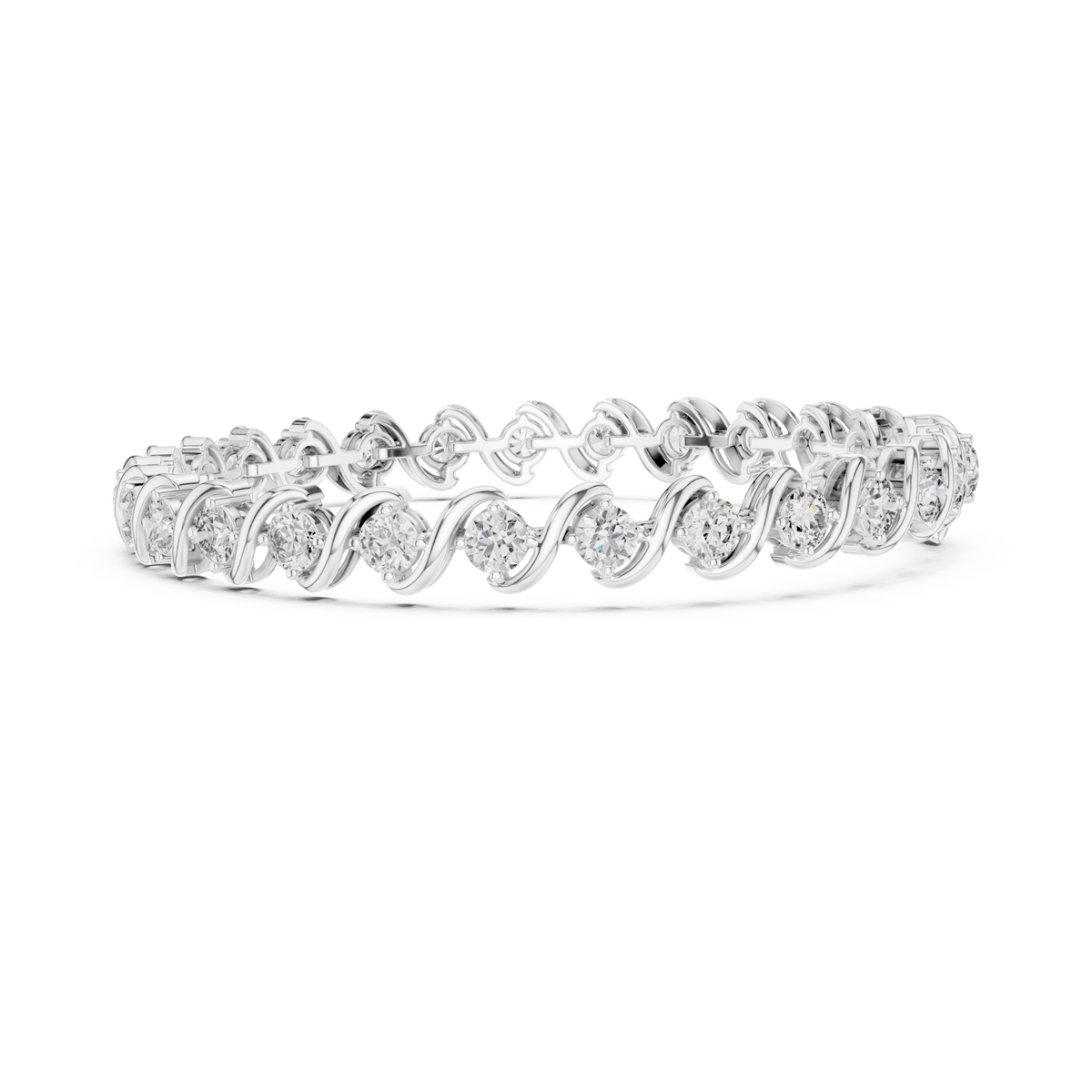  White Gold Wave-Link Round Bracelet Angle View