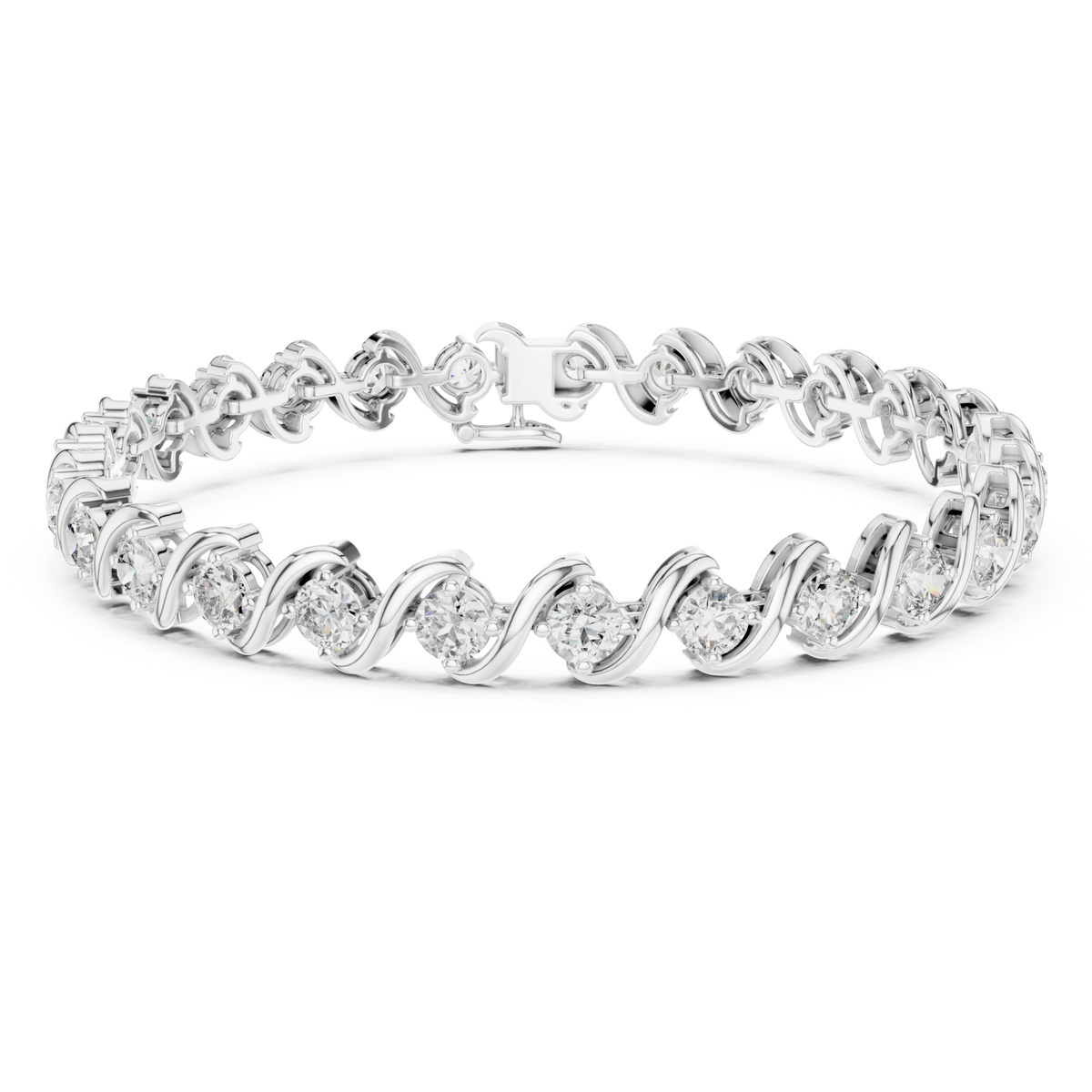  White Gold Wave-Link Round Bracelet Detail View