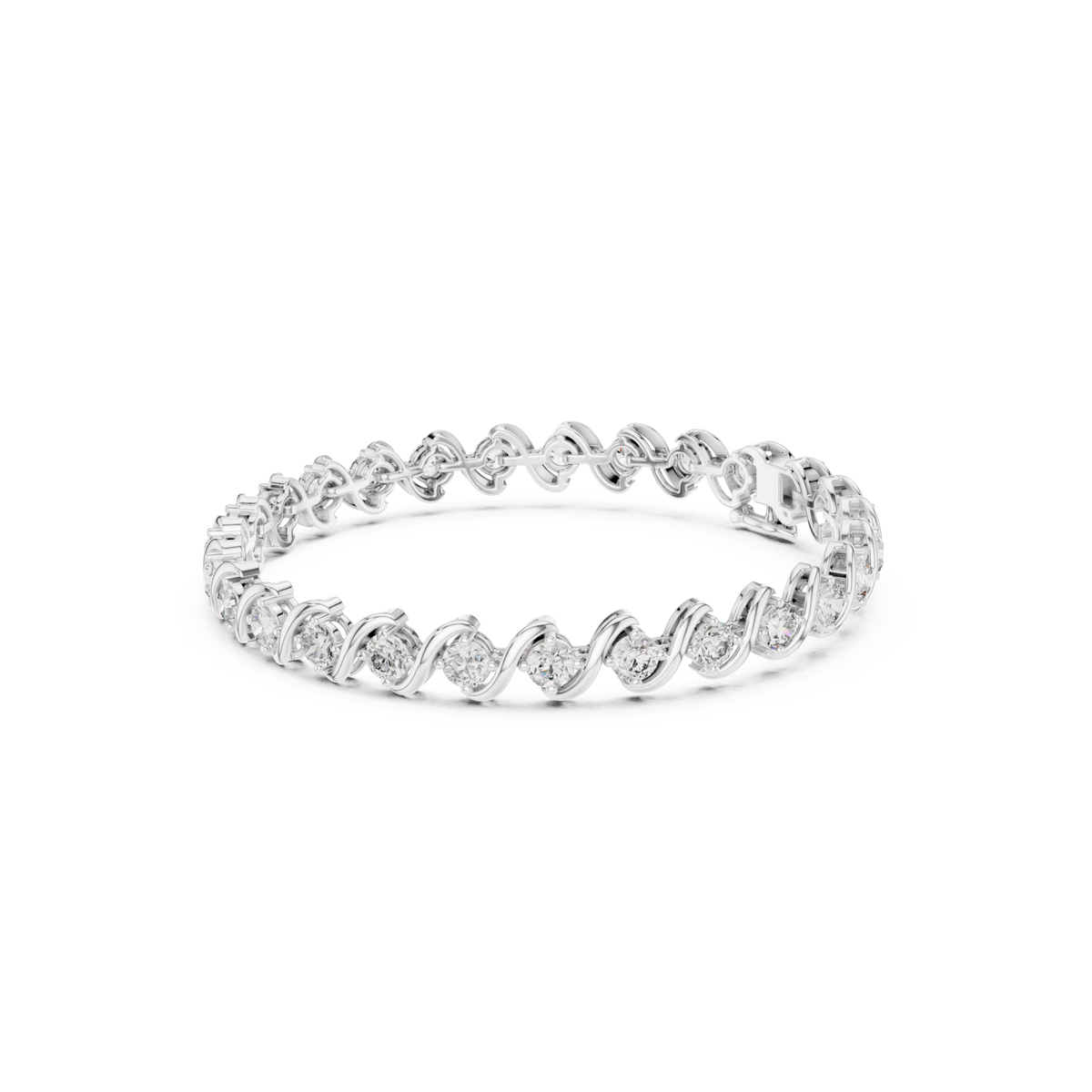  White Gold Wave-Link Round Bracelet Front View