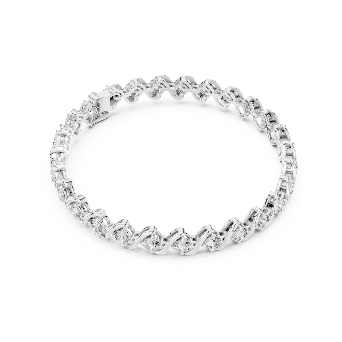  White Gold Wave-Link Round Bracelet Side View