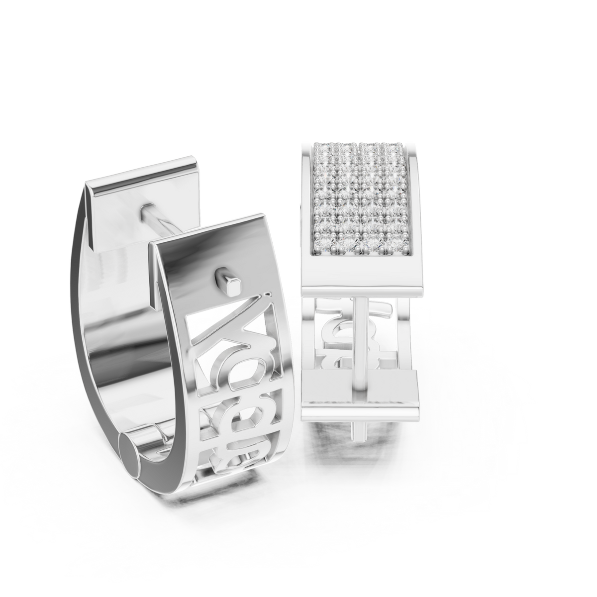  White Gold Wide Pave Huggie Hoops Angle View