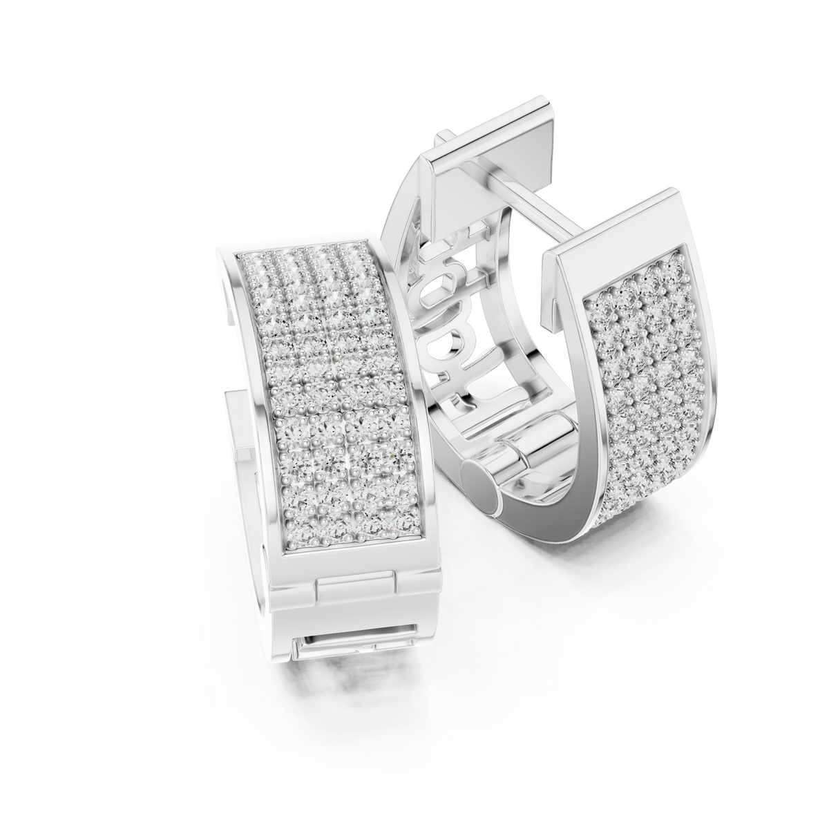  White Gold Wide Pave Huggie Hoops Front View