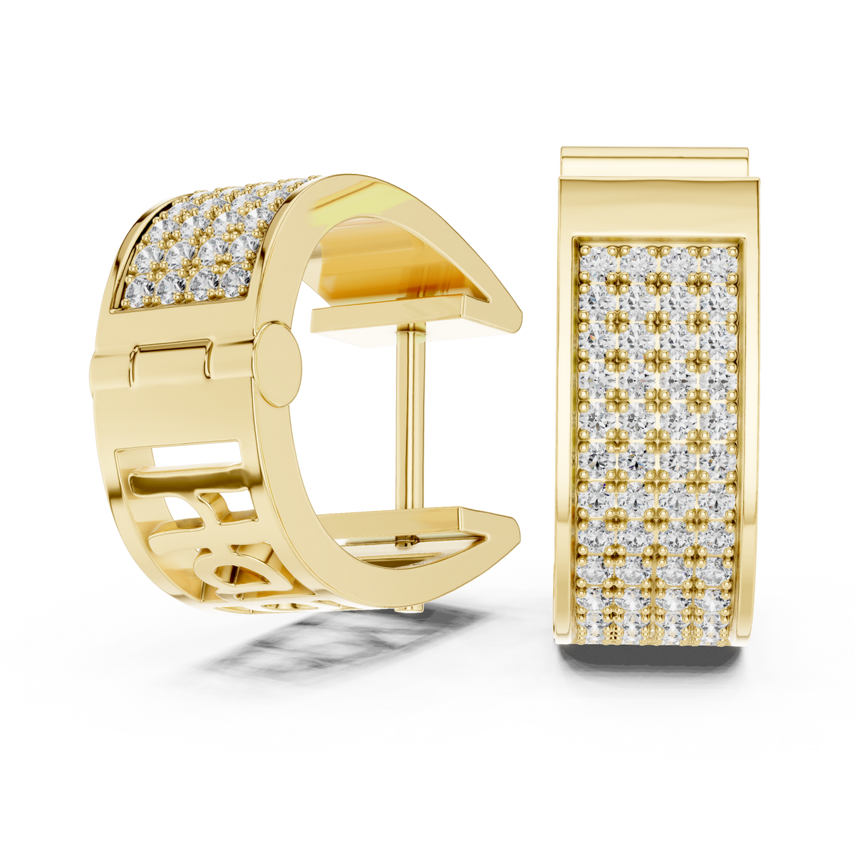  Gold Wide Pave Huggie Hoops Side View