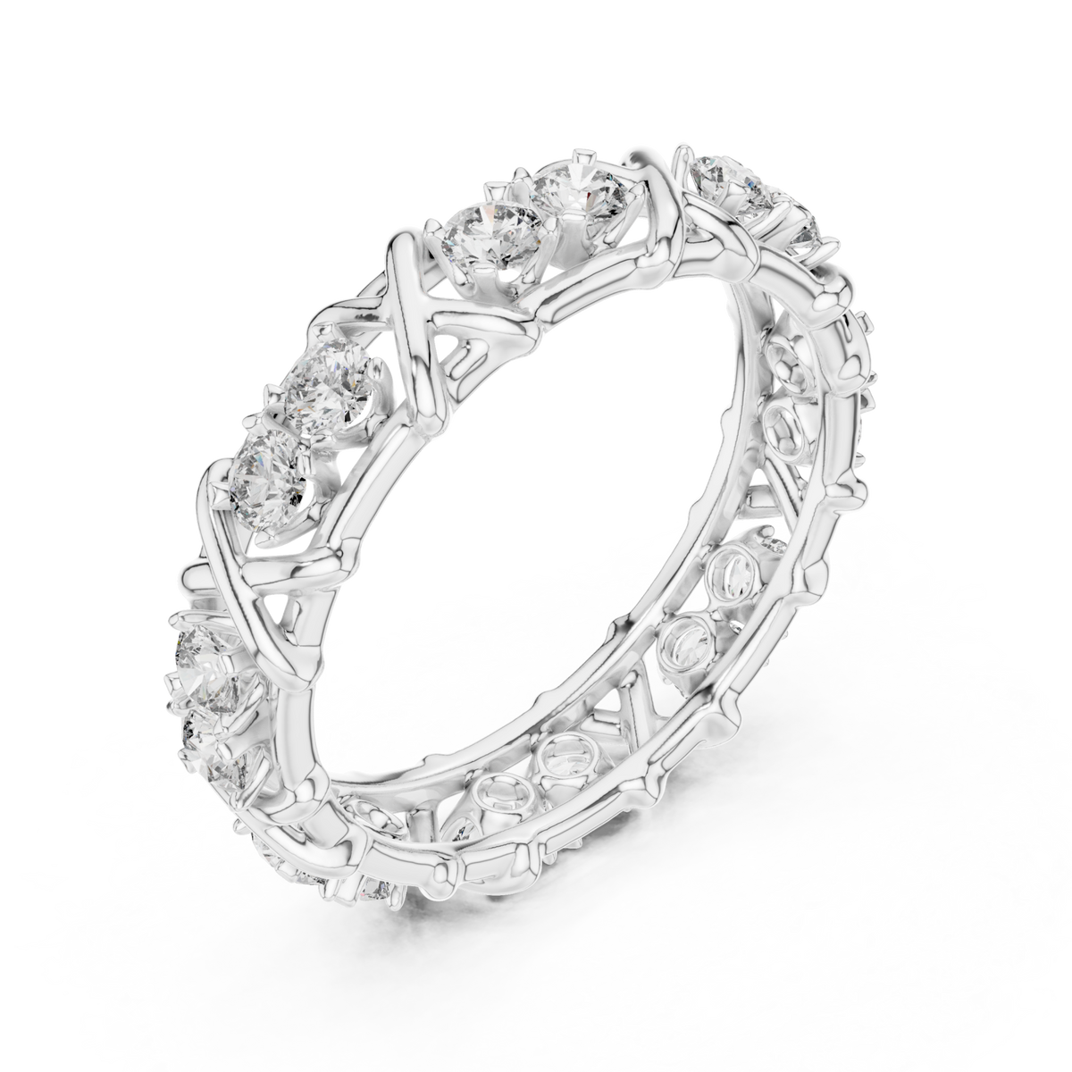 X-station round eternity band white gold front view