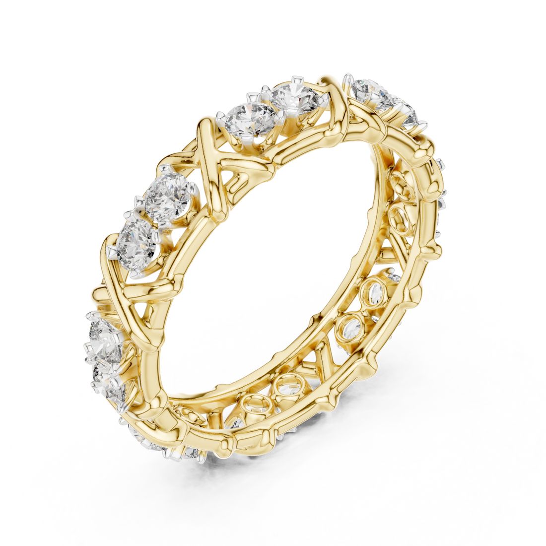 X-station round eternity band yellow gold front view