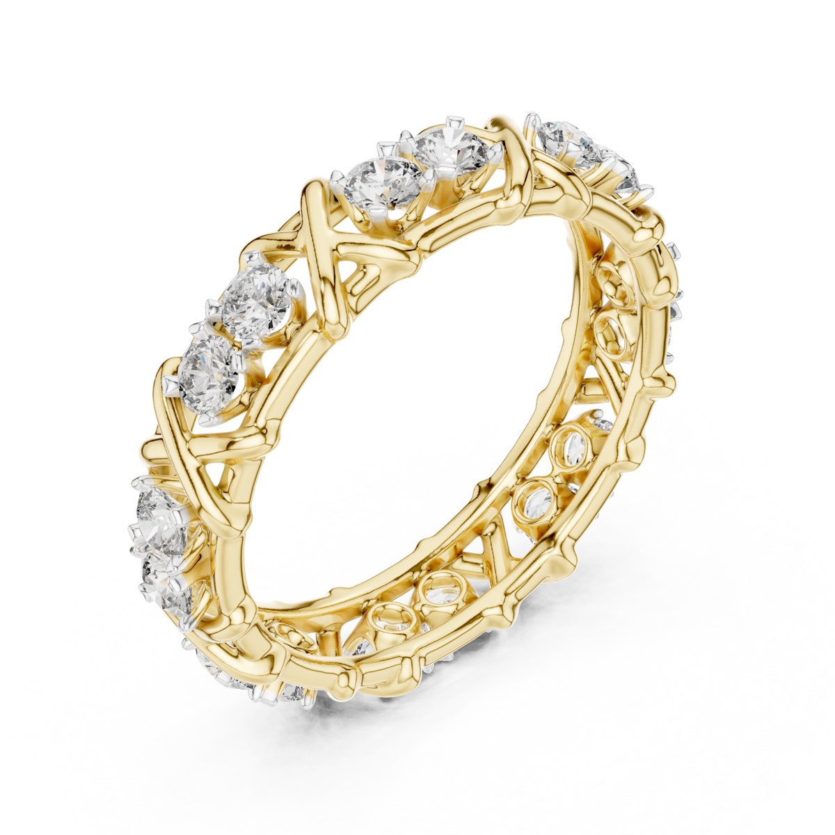 X-station round eternity band yellow gold front view