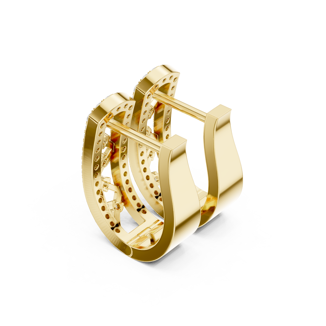 Gold Zigzag Diamond Huggie Hoops Front View